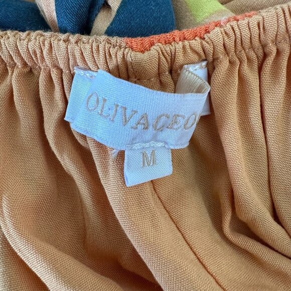 Olivaceous Tie Back Midi Dress Size M Chevron Orange Blue Tiered Boho - Picture 3 of 9
